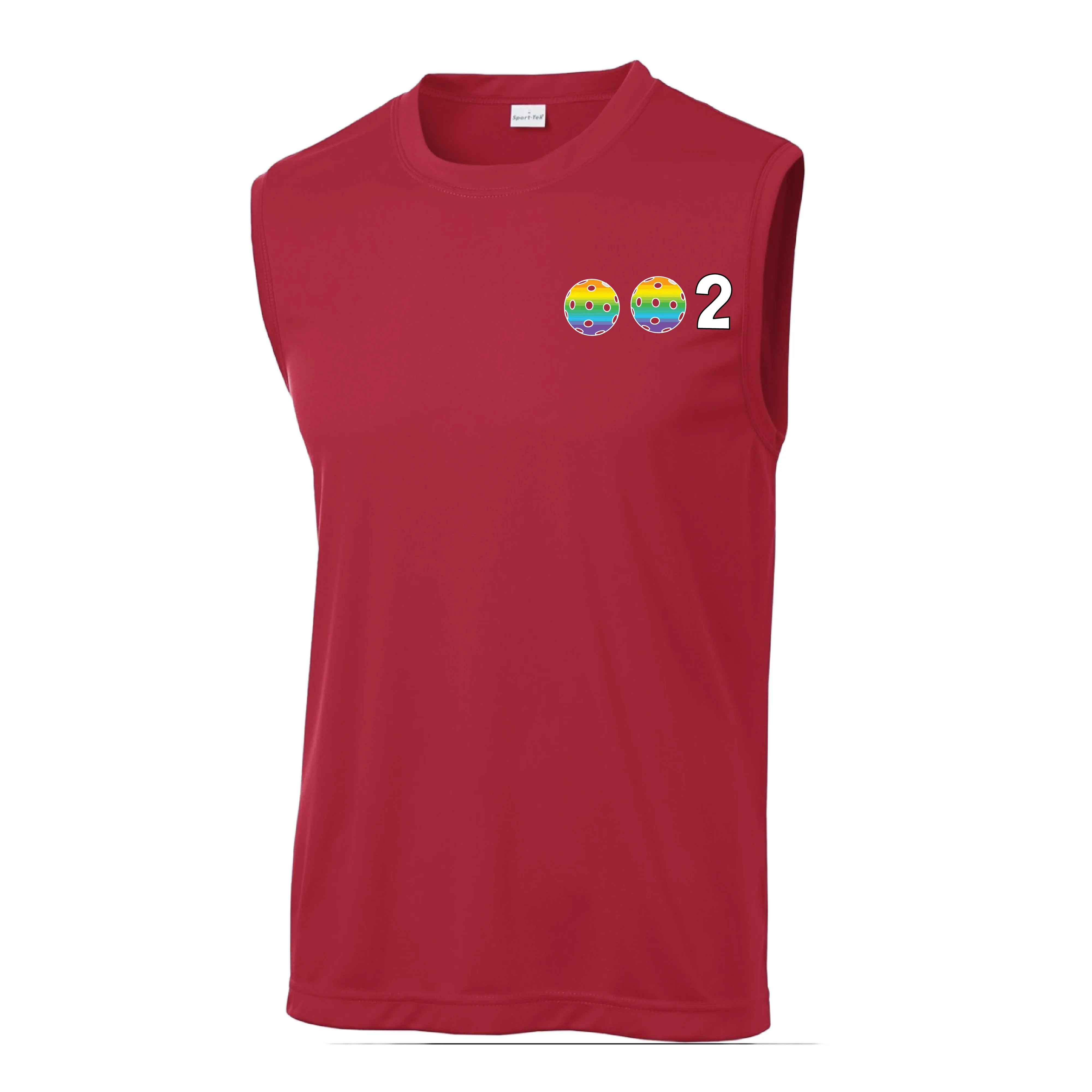 002 With Pickleballs (Red Purple Rainbow Pink) Customizable | Men's Sleeveless Pickleball Shirt | 100% Polyester