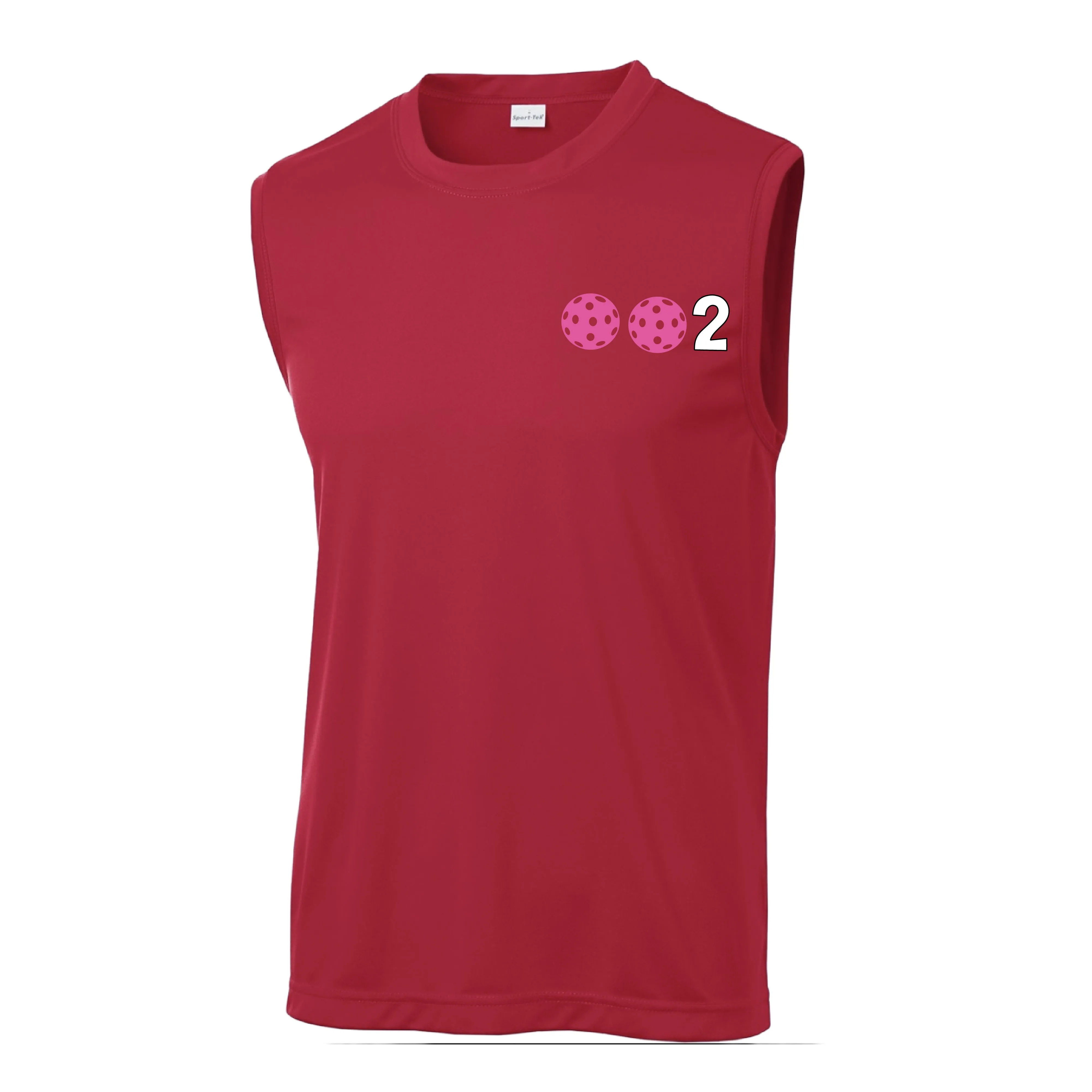 002 With Pickleballs (Red Purple Rainbow Pink) Customizable | Men's Sleeveless Pickleball Shirt | 100% Polyester