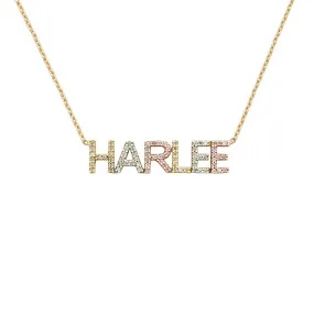 14k Tri Color Block Letter Necklace