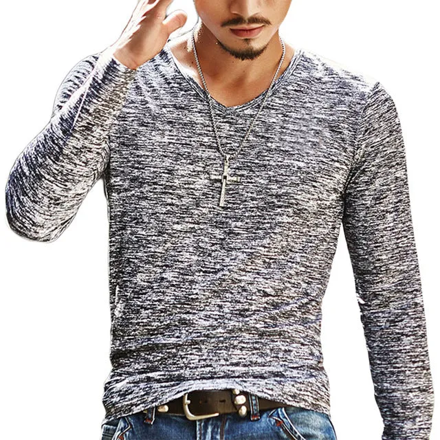 2018 NEW Trendy Summer Men T Shirt Casual Long Sleeve Slim Men's Basic Tops Tees Stretch T-shirt Chemise Homme Brand Clothing