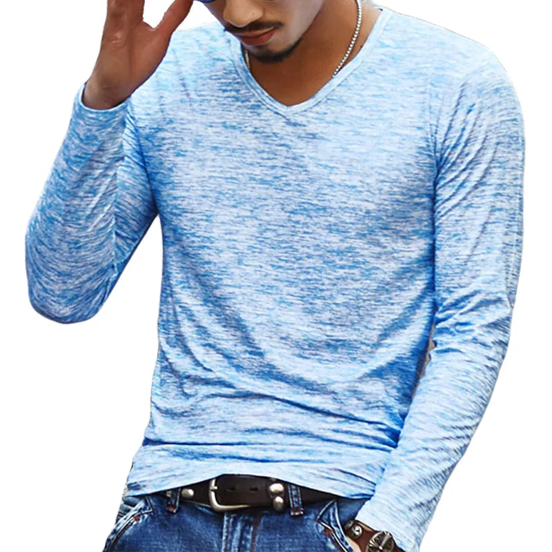 2018 NEW Trendy Summer Men T Shirt Casual Long Sleeve Slim Men's Basic Tops Tees Stretch T-shirt Chemise Homme Brand Clothing