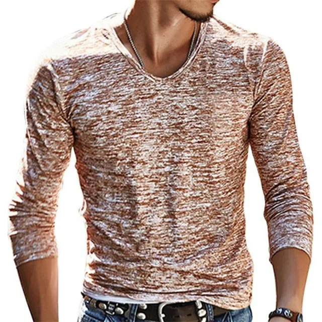 2018 NEW Trendy Summer Men T Shirt Casual Long Sleeve Slim Men's Basic Tops Tees Stretch T-shirt Chemise Homme Brand Clothing