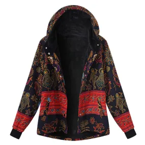 2018 Winter Celmia Vintage Women Hoodies Long Sleeve Buttons Down Jacket Boho Print Pockets Sweatshirt Coat Loose Fleece Outwear