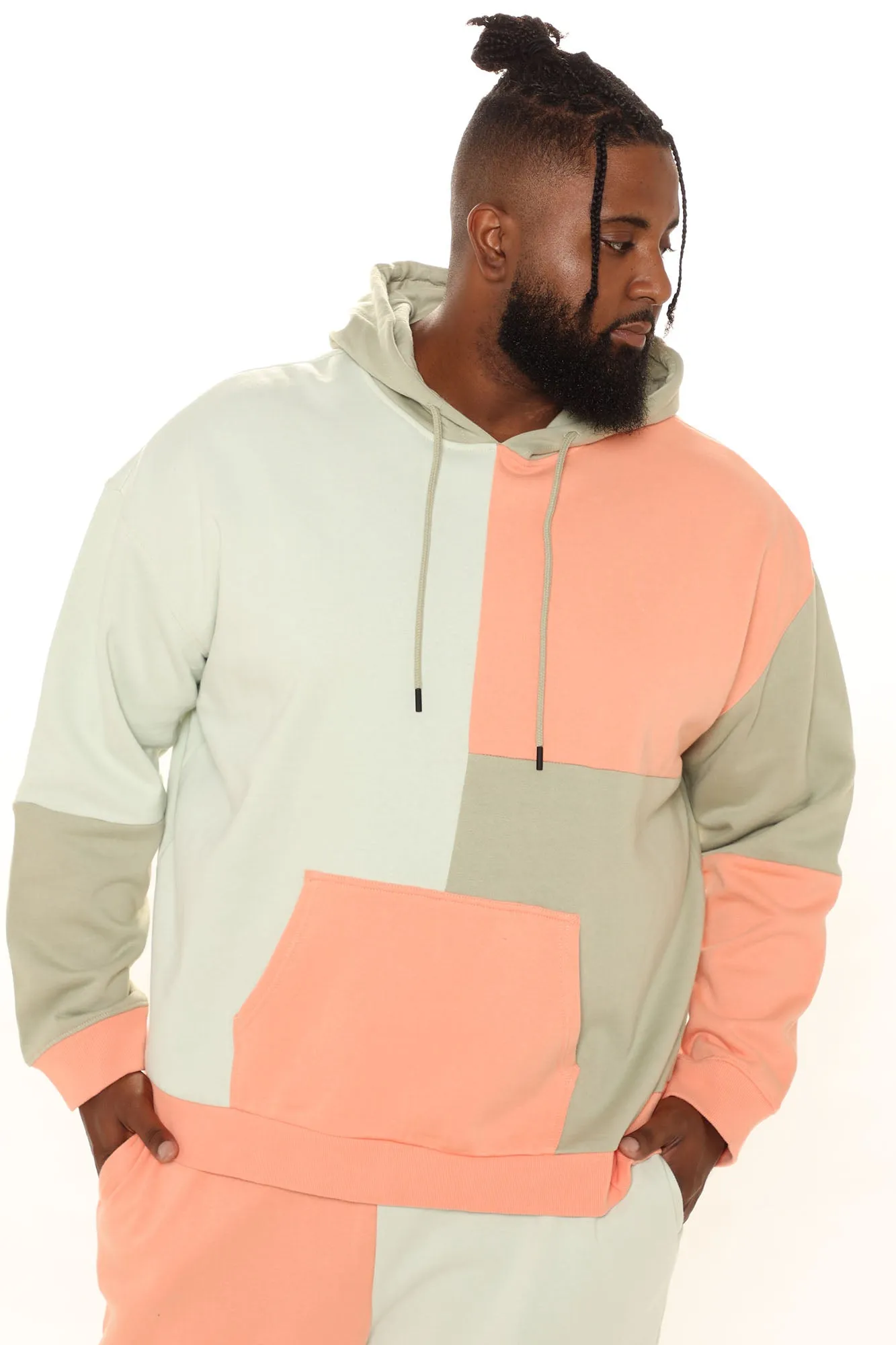 3 Way Color Block Hoodie - Peach/combo