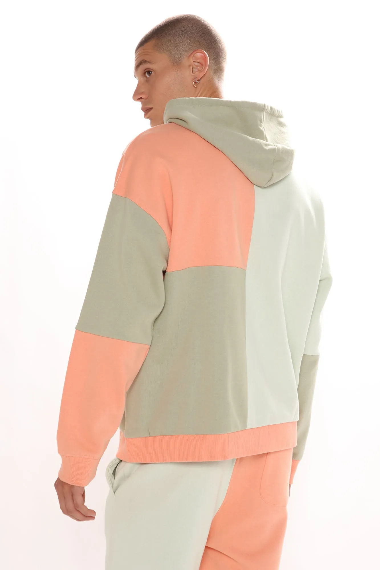 3 Way Color Block Hoodie - Peach/combo