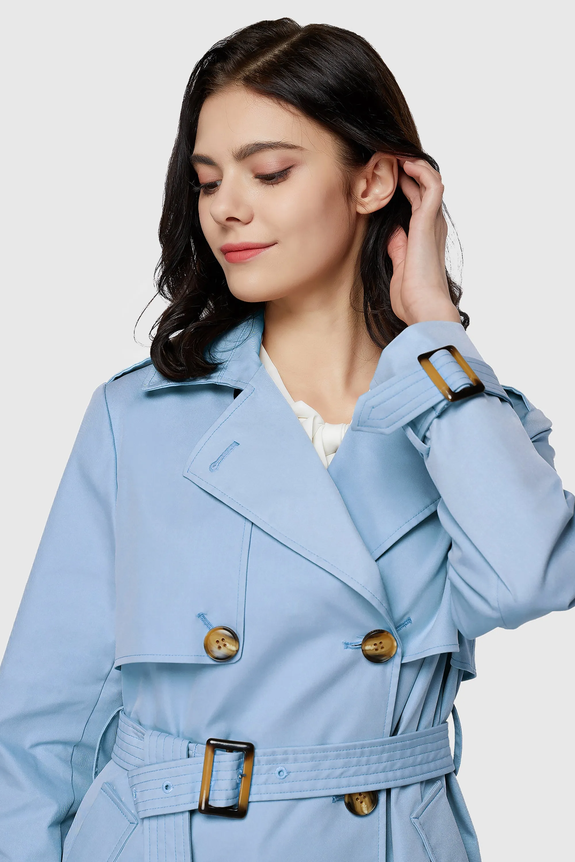 3/4 Length Belted Double-Breasted Trench Coat