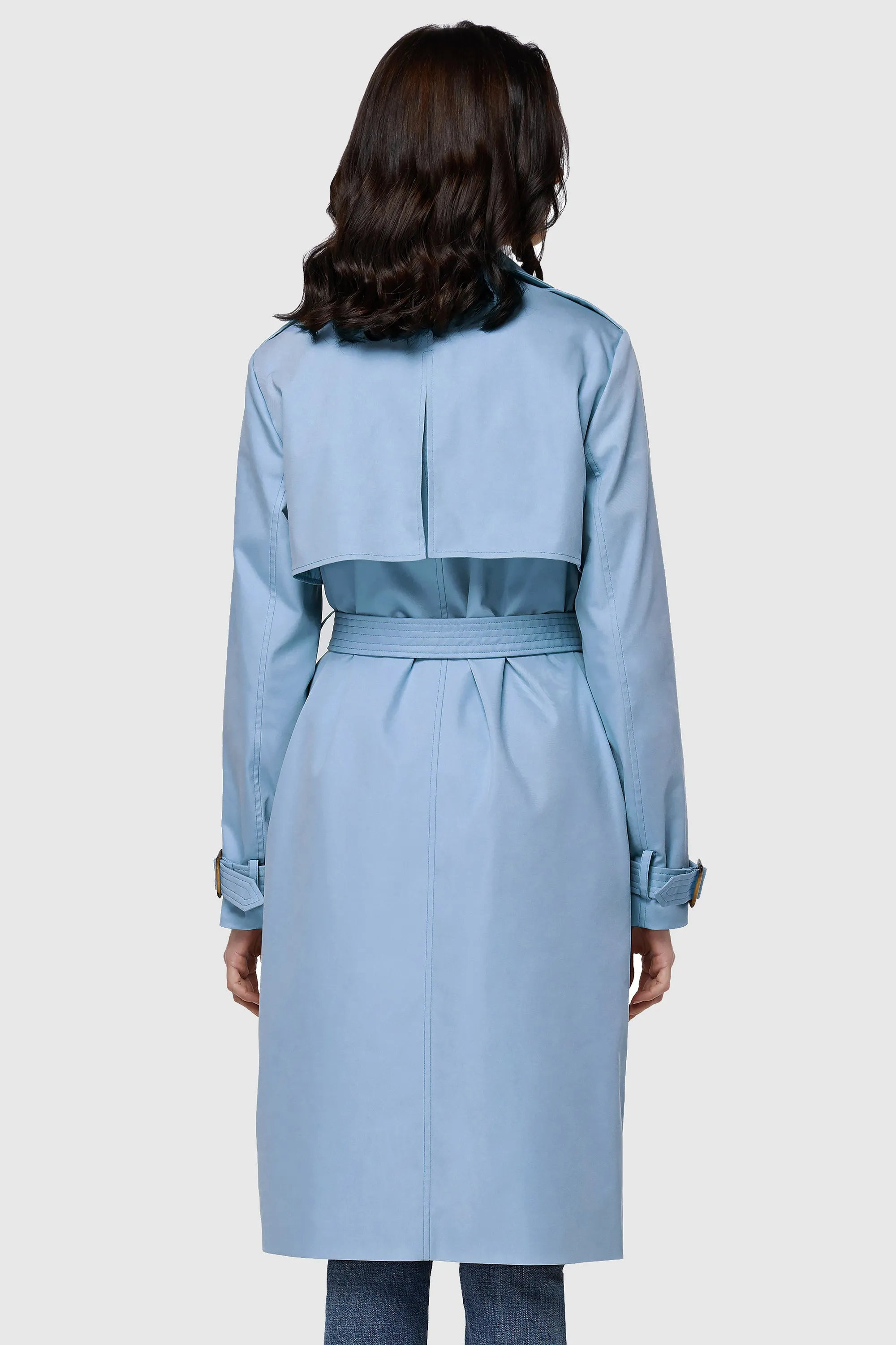 3/4 Length Belted Double-Breasted Trench Coat