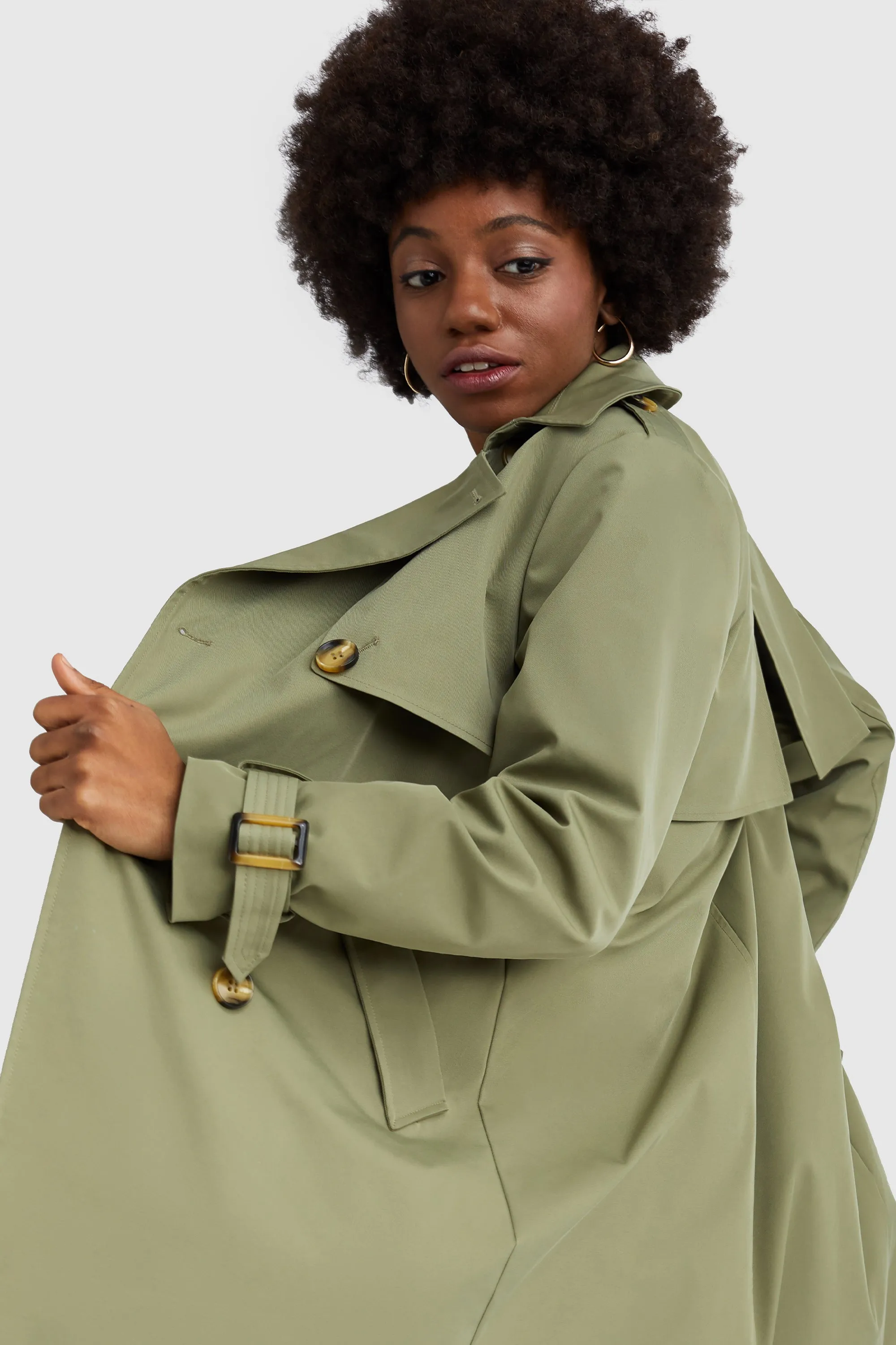 3/4 Length Belted Double-Breasted Trench Coat