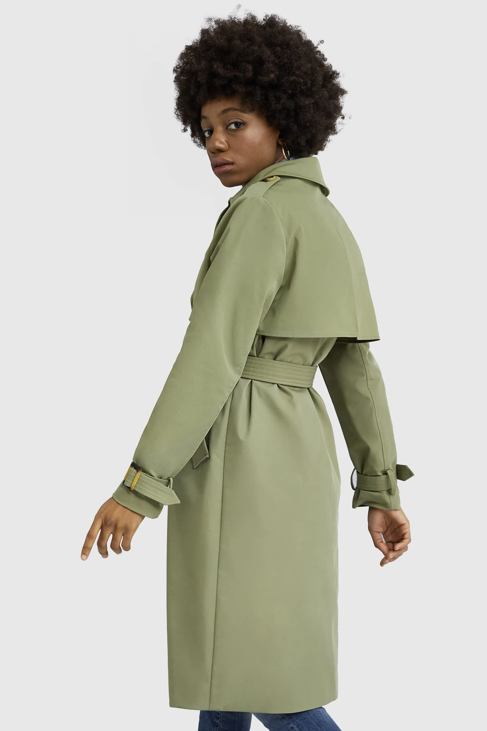 3/4 Length Belted Double-Breasted Trench Coat