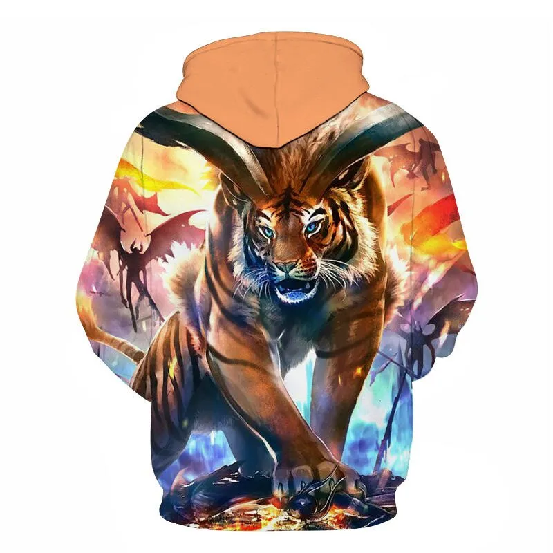 3D Print Flame Tiger Hoodie Men Sweatshirt Men Women Hoodies Plus Size Pullover Novelty 6XL Casual Animal Coats