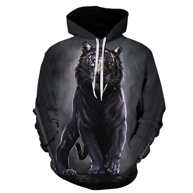 3D Print Flame Tiger Hoodie Men Sweatshirt Men Women Hoodies Plus Size Pullover Novelty 6XL Casual Animal Coats