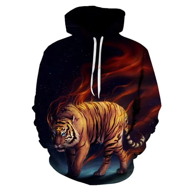 3D Print Flame Tiger Hoodie Men Sweatshirt Men Women Hoodies Plus Size Pullover Novelty 6XL Casual Animal Coats