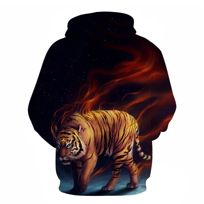 3D Print Flame Tiger Hoodie Men Sweatshirt Men Women Hoodies Plus Size Pullover Novelty 6XL Casual Animal Coats