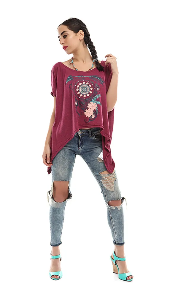 47101 Scoop Neck T-shirt - Dark Fuchsia