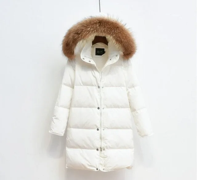 90% White Duck Down Jacket 2018 Female Parkas For Winter Jacket Women Long Thick Parka 100% Natural Raccoon Fur Collar Hood Coat