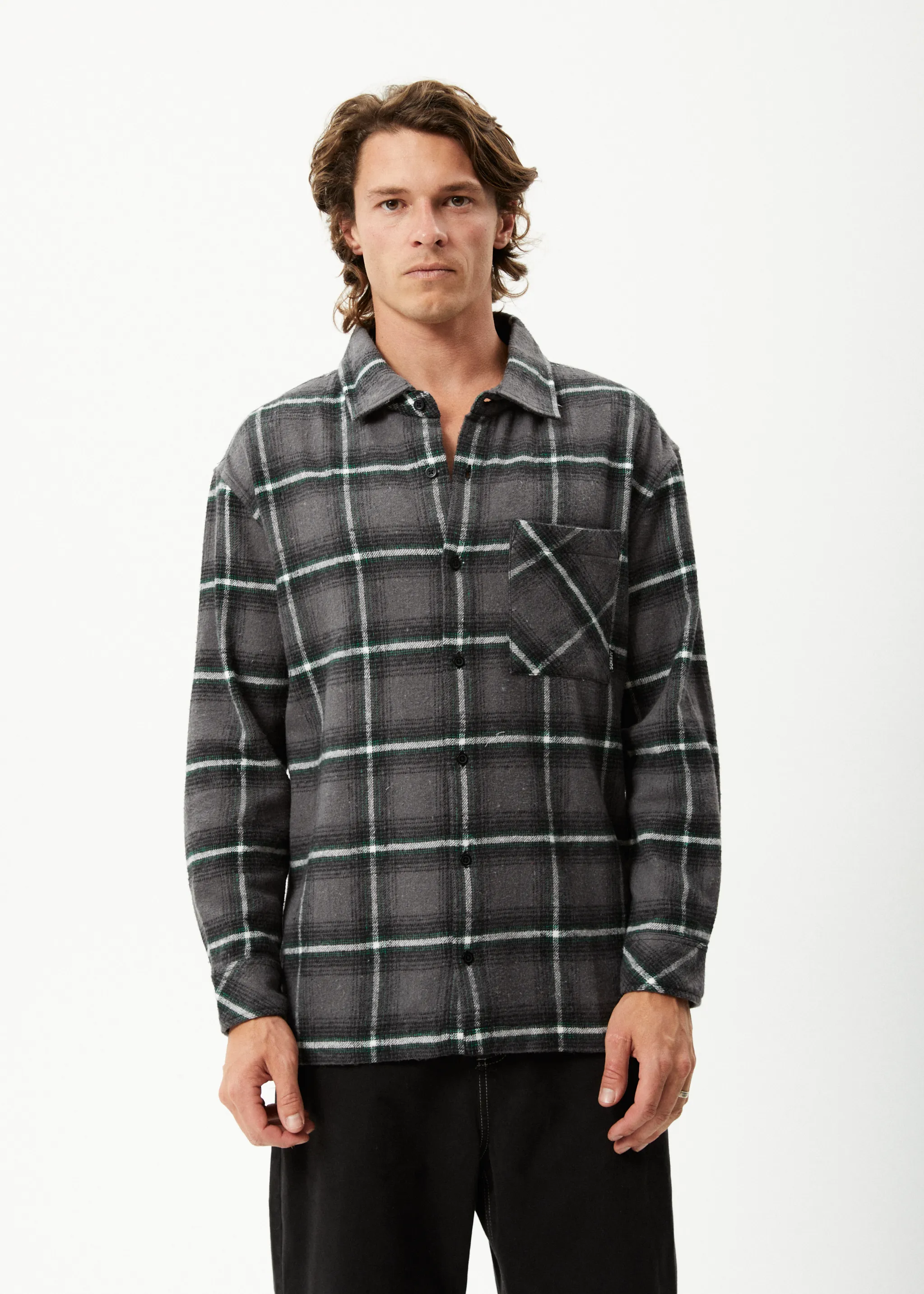 AFENDS Mens Sandstorm - Flannel Long Sleeve Shirt - Black Check