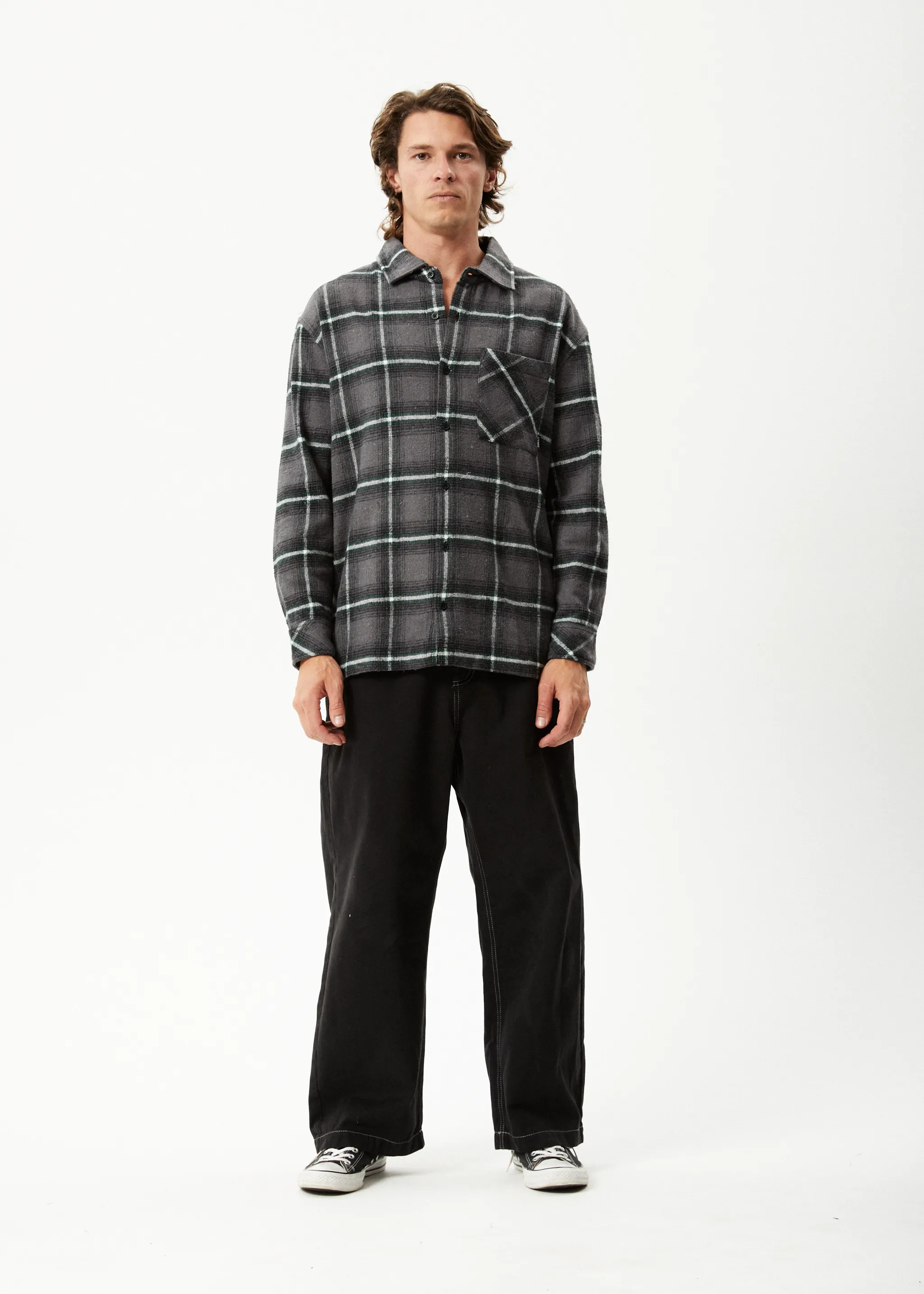 AFENDS Mens Sandstorm - Flannel Long Sleeve Shirt - Black Check