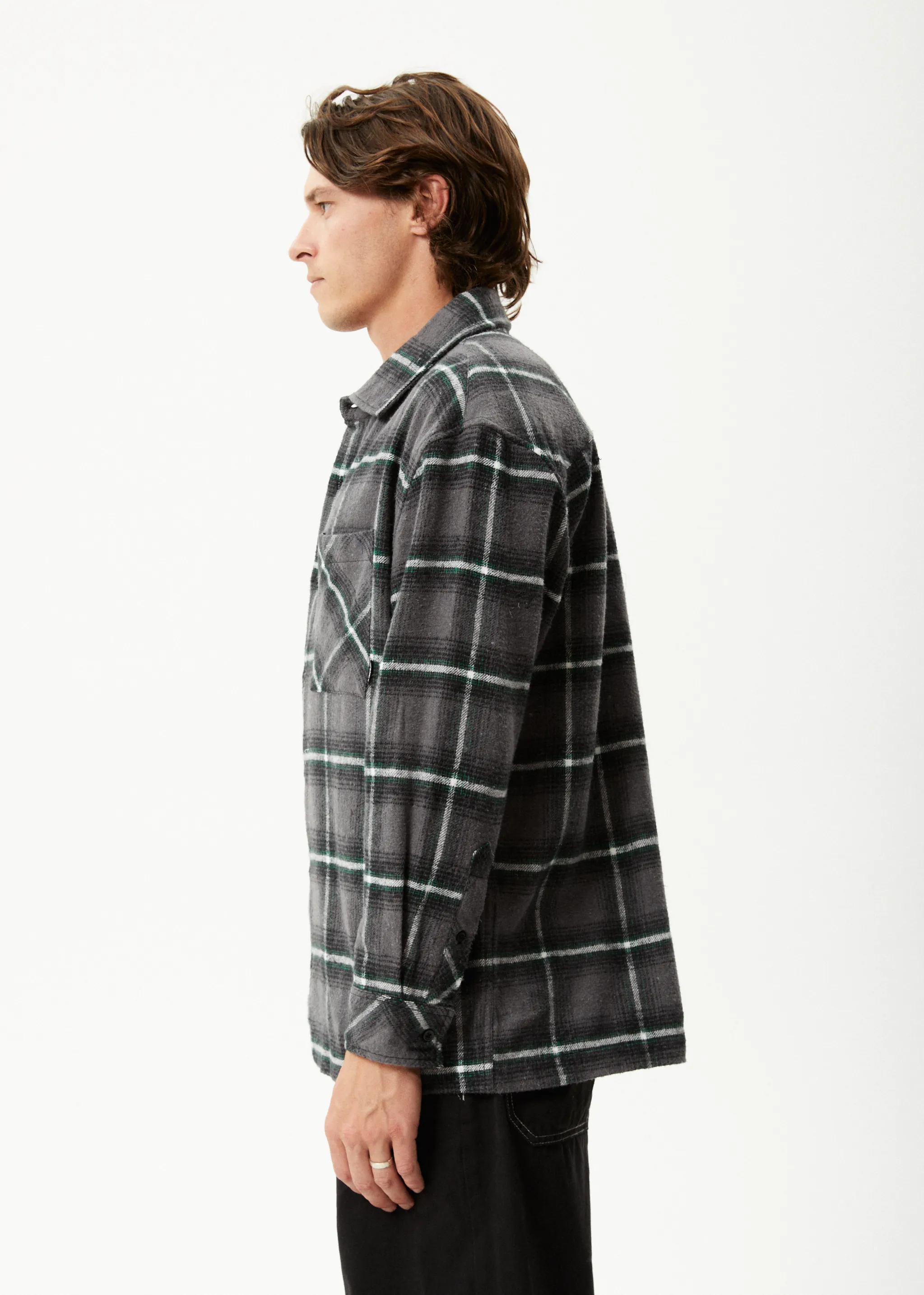 AFENDS Mens Sandstorm - Flannel Long Sleeve Shirt - Black Check