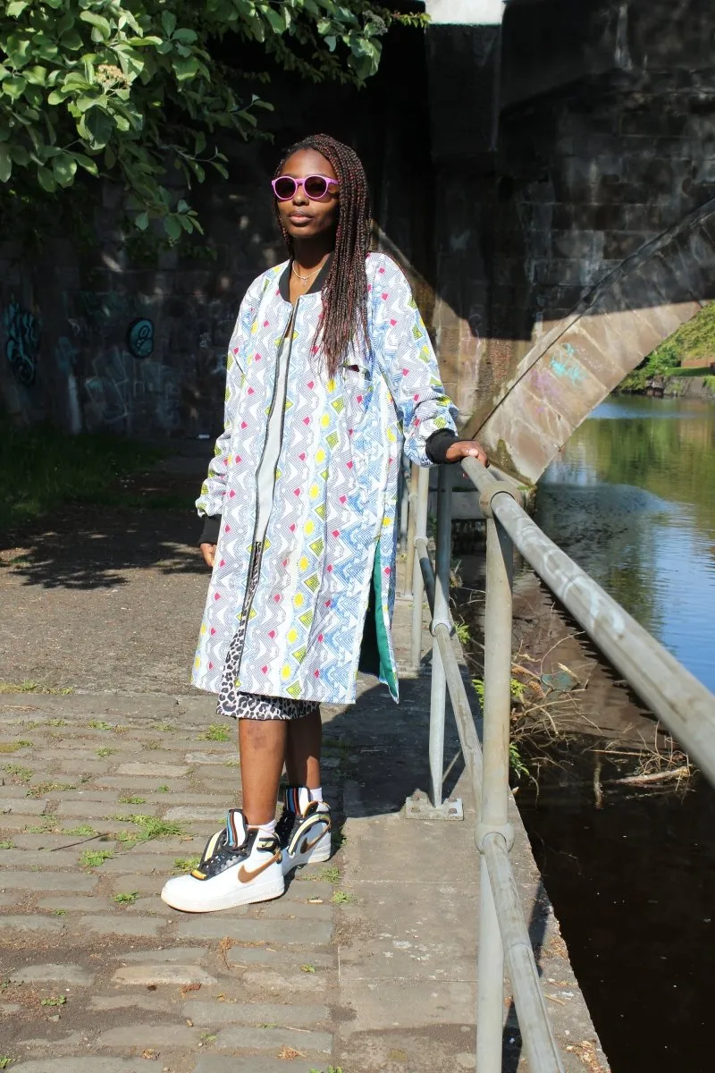 African Coat in White Ankara Print - Festival Clothing