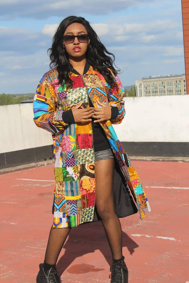 African Print Trench Coat in Patchwork