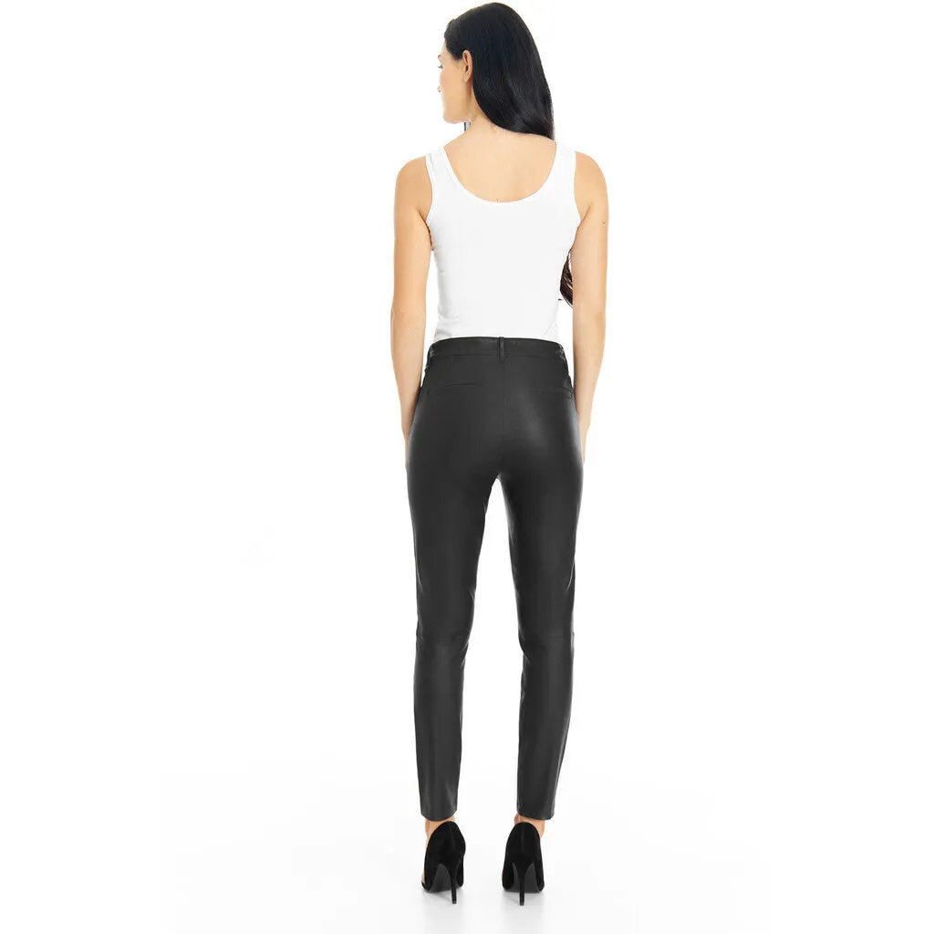 Amelia RW stretch chino leather pant 7/8 length / 14254 - Black (Nero)