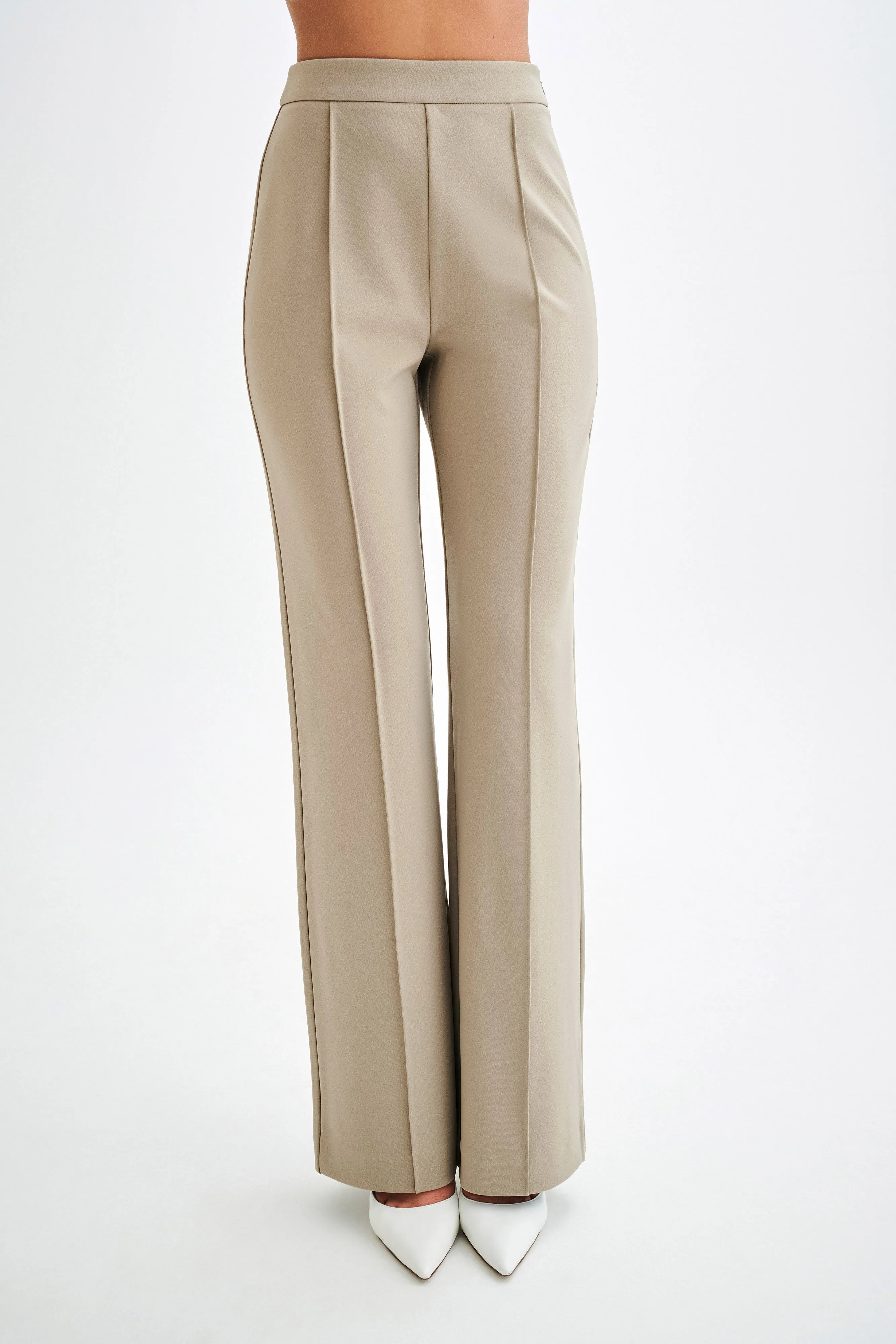 Antonia Pleated Wide Leg Pants - Mushroom