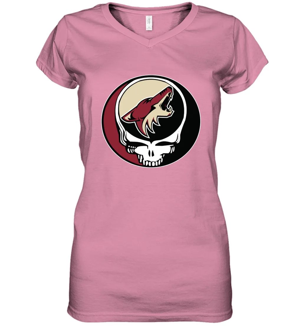 Arizona Coyotes Grateful Dead Steal Your Face Hockey NHL Womens V-Neck T-Shirt