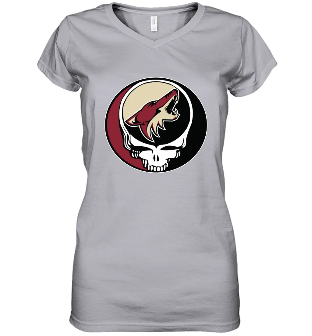 Arizona Coyotes Grateful Dead Steal Your Face Hockey NHL Womens V-Neck T-Shirt