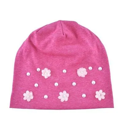 Autumn Flowers Knitted Thin Beanies Hats with Rhinestone for Women