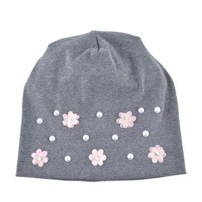 Autumn Flowers Knitted Thin Beanies Hats with Rhinestone for Women