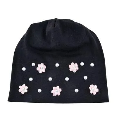 Autumn Flowers Knitted Thin Beanies Hats with Rhinestone for Women