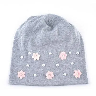 Autumn Flowers Knitted Thin Beanies Hats with Rhinestone for Women