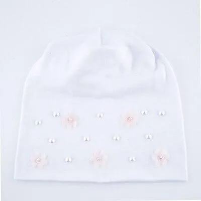 Autumn Flowers Knitted Thin Beanies Hats with Rhinestone for Women