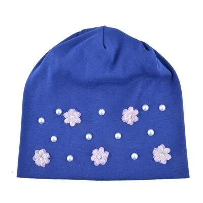 Autumn Flowers Knitted Thin Beanies Hats with Rhinestone for Women