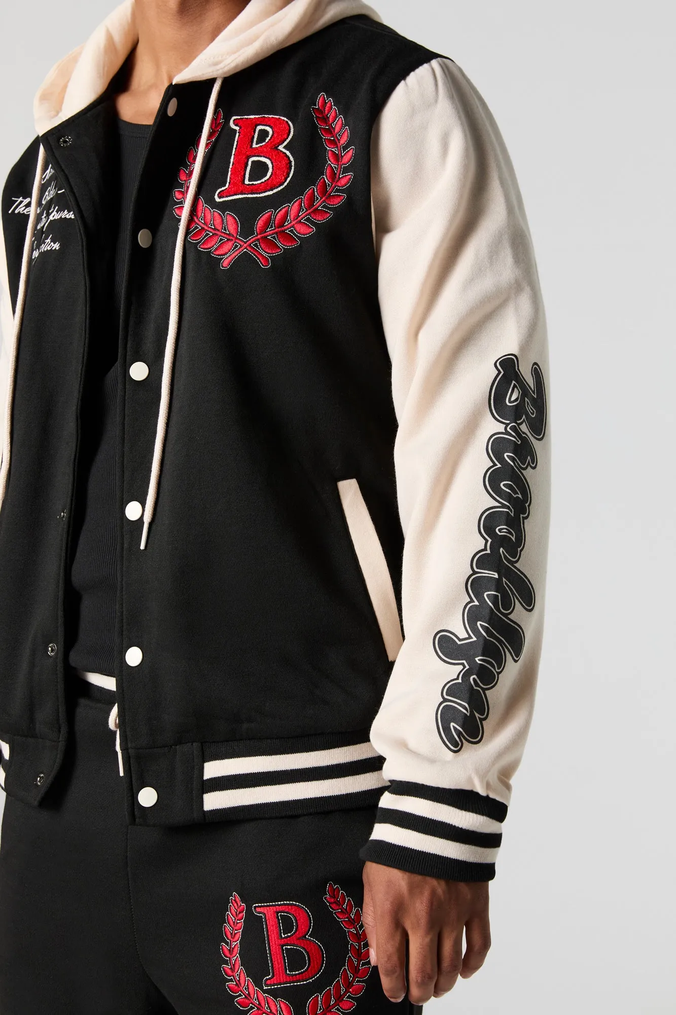 B Embroidered Fleece Varsity Jacket