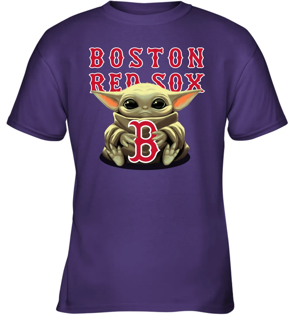 Baby Yoda Hugs Loves The Boston Red Sox Baseball Youth T-Shirt