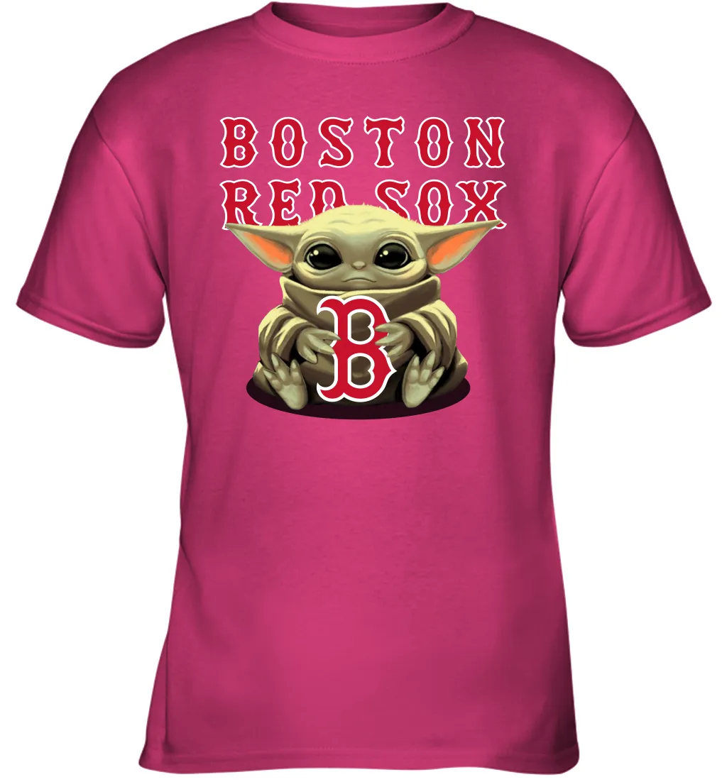 Baby Yoda Hugs Loves The Boston Red Sox Baseball Youth T-Shirt