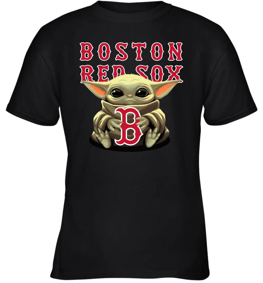 Baby Yoda Hugs Loves The Boston Red Sox Baseball Youth T-Shirt