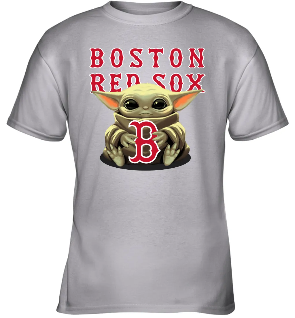 Baby Yoda Hugs Loves The Boston Red Sox Baseball Youth T-Shirt