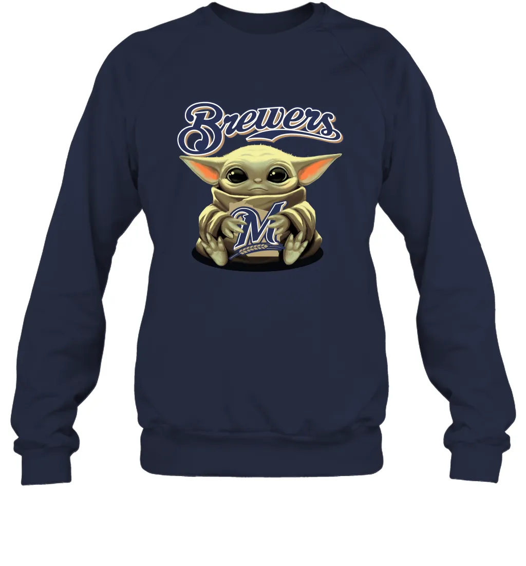 Baby Yoda Hugs Loves The Milwaukee Brewers Baseball Adult Sweatshirt