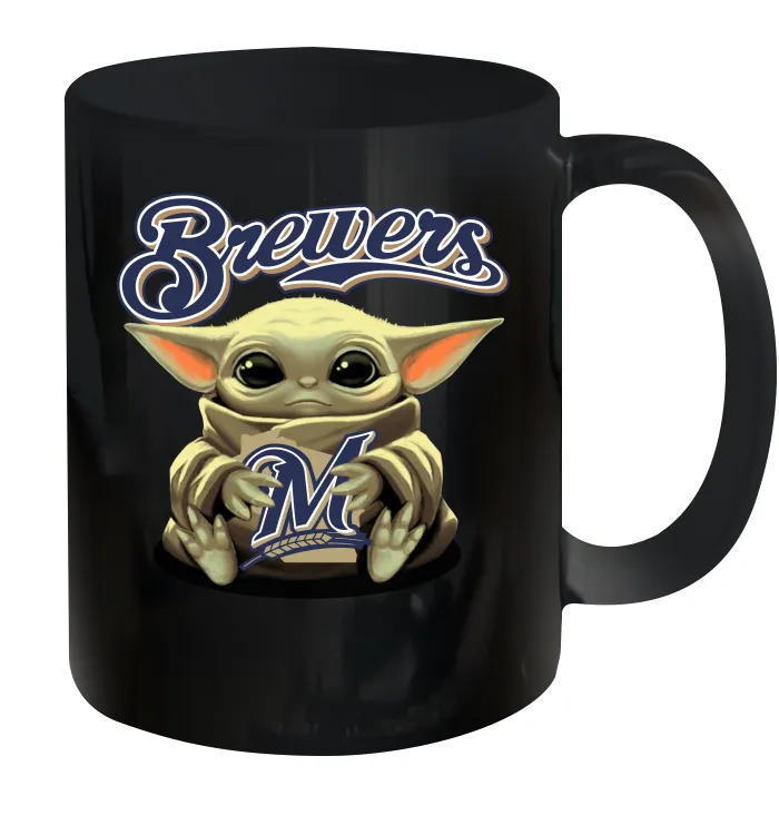 Baby Yoda Hugs Loves The Milwaukee Brewers Baseball Ceramic Mug 11oz