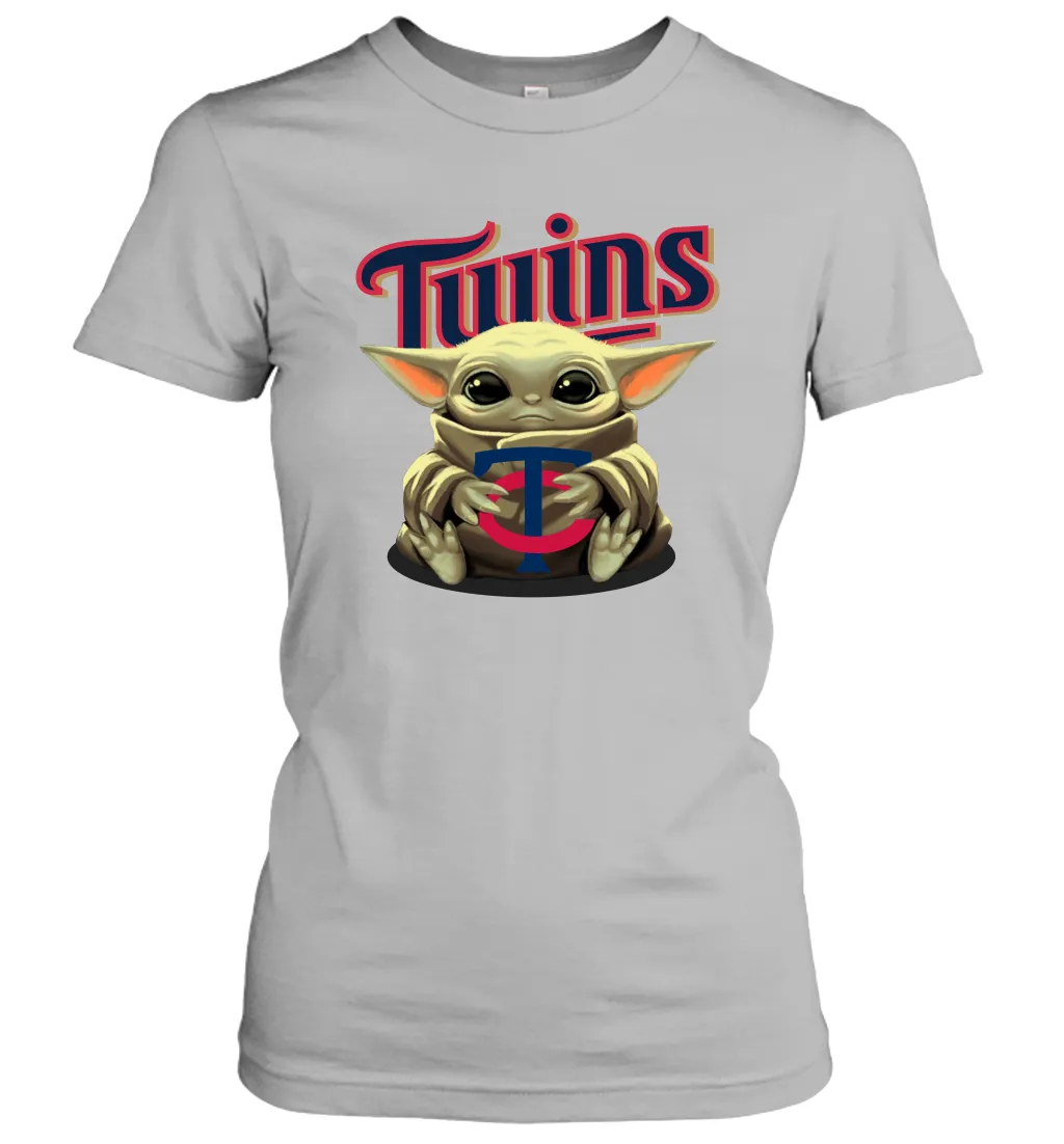 Baby Yoda Hugs Loves The Minnesota Twins Baseball Womens T-Shirt