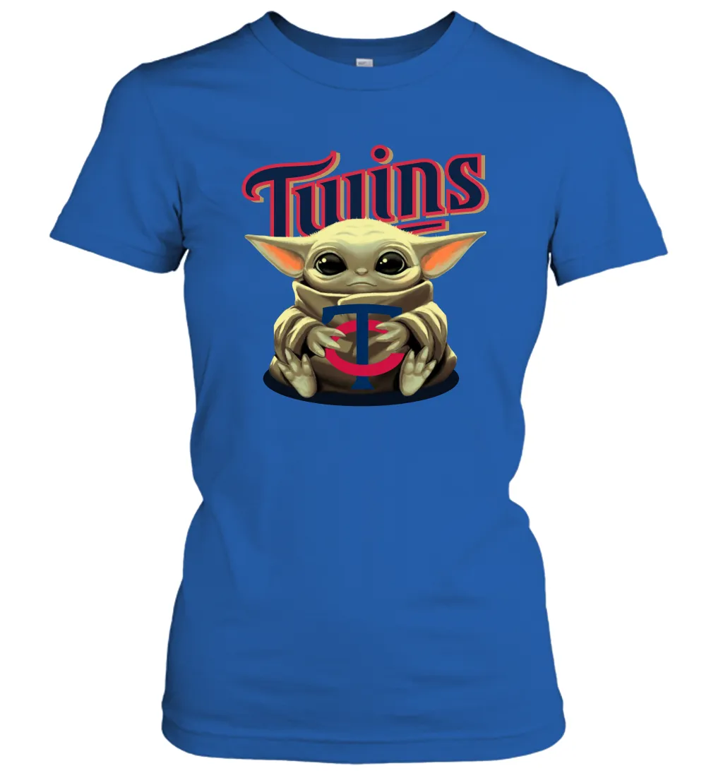 Baby Yoda Hugs Loves The Minnesota Twins Baseball Womens T-Shirt