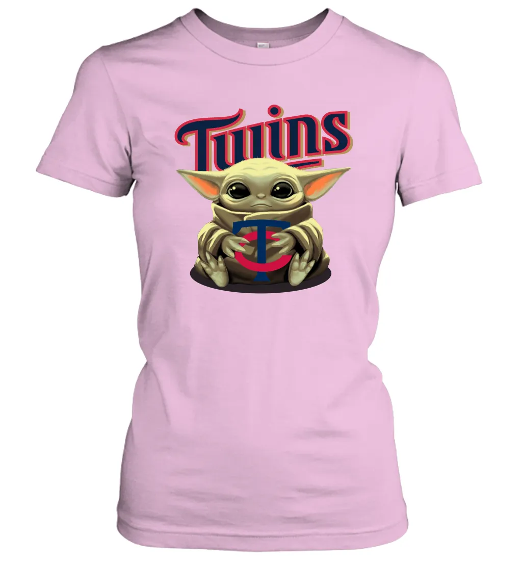 Baby Yoda Hugs Loves The Minnesota Twins Baseball Womens T-Shirt