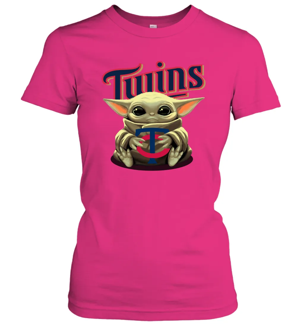 Baby Yoda Hugs Loves The Minnesota Twins Baseball Womens T-Shirt