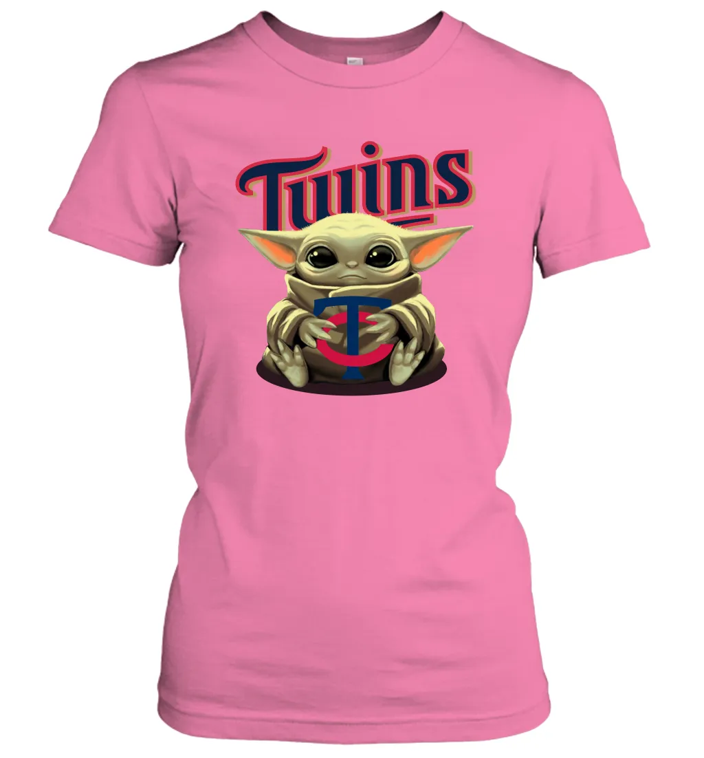 Baby Yoda Hugs Loves The Minnesota Twins Baseball Womens T-Shirt