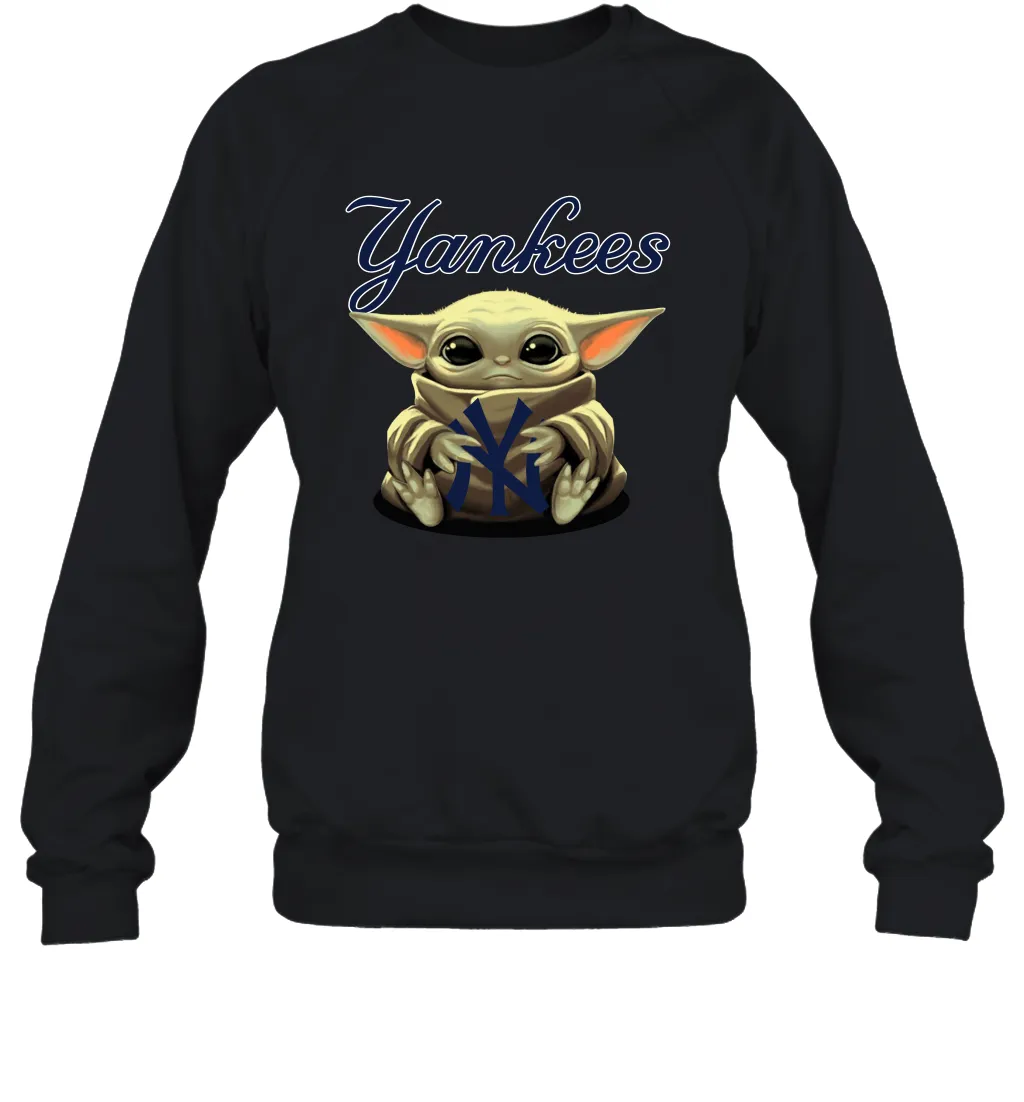 Baby Yoda Hugs Loves The New York Yankees Baseball Adult Sweatshirt