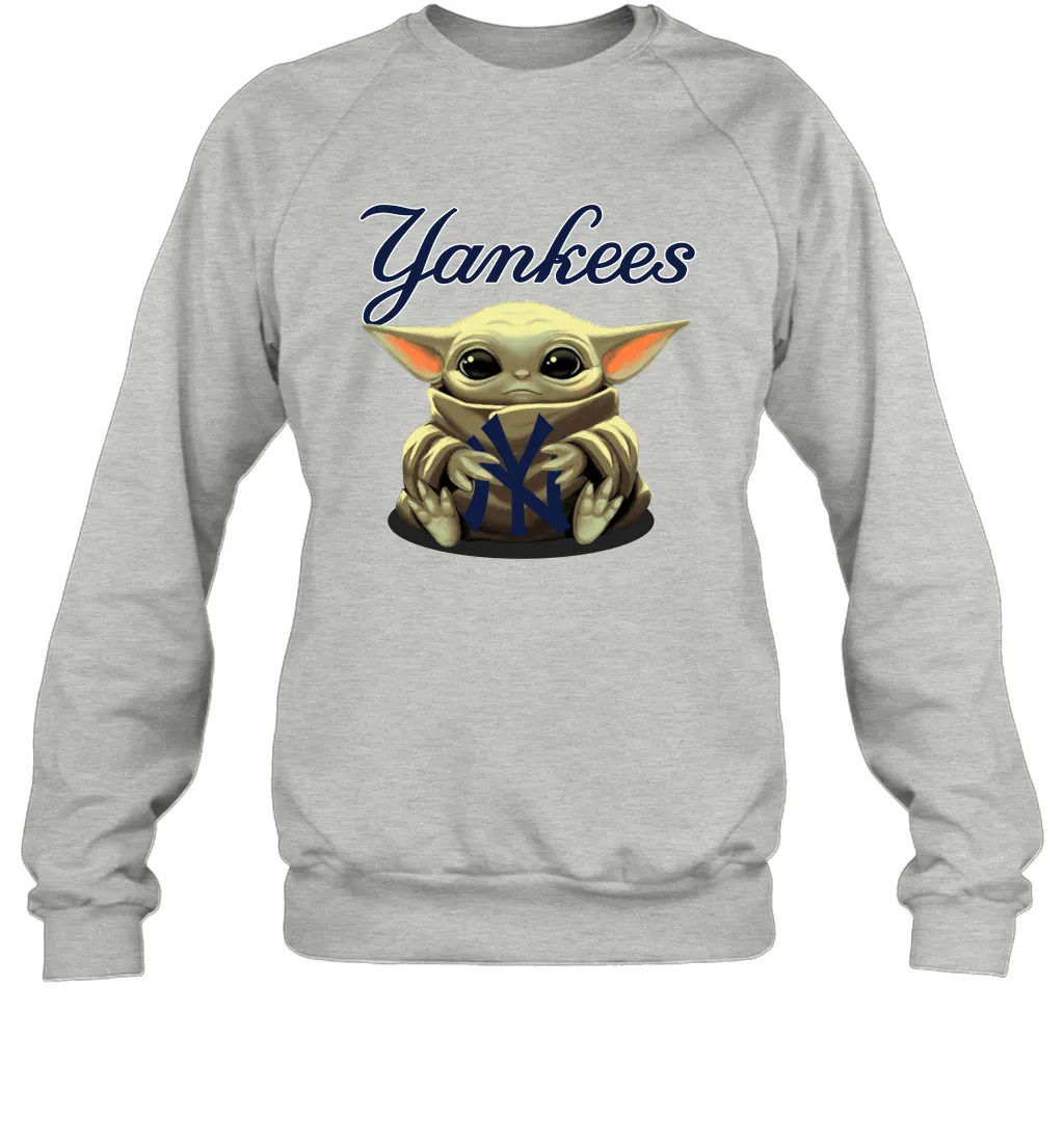 Baby Yoda Hugs Loves The New York Yankees Baseball Adult Sweatshirt