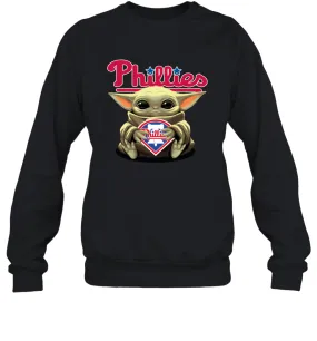 Baby Yoda Hugs Loves The Philadelphia Phillies Baseball Adult Sweatshirt