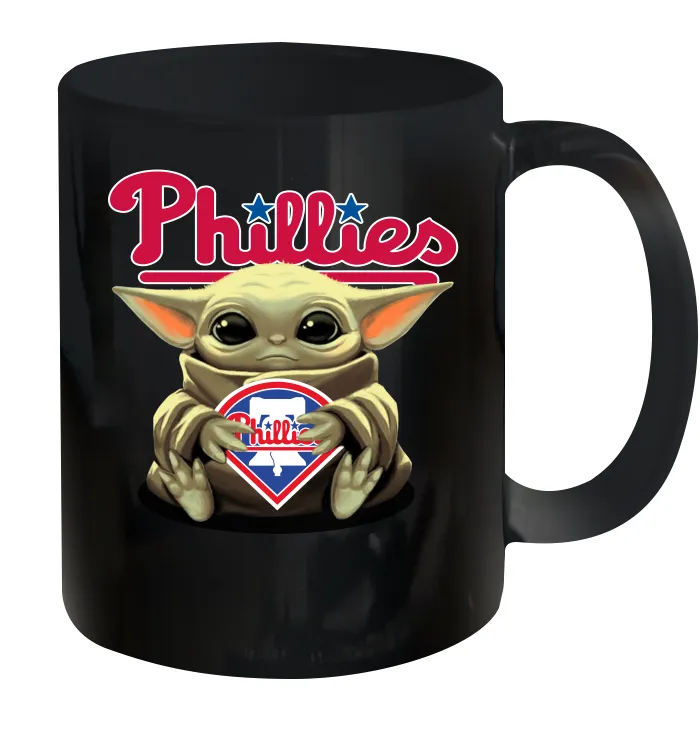 Baby Yoda Hugs Loves The Philadelphia Phillies Baseball Ceramic Mug 11oz